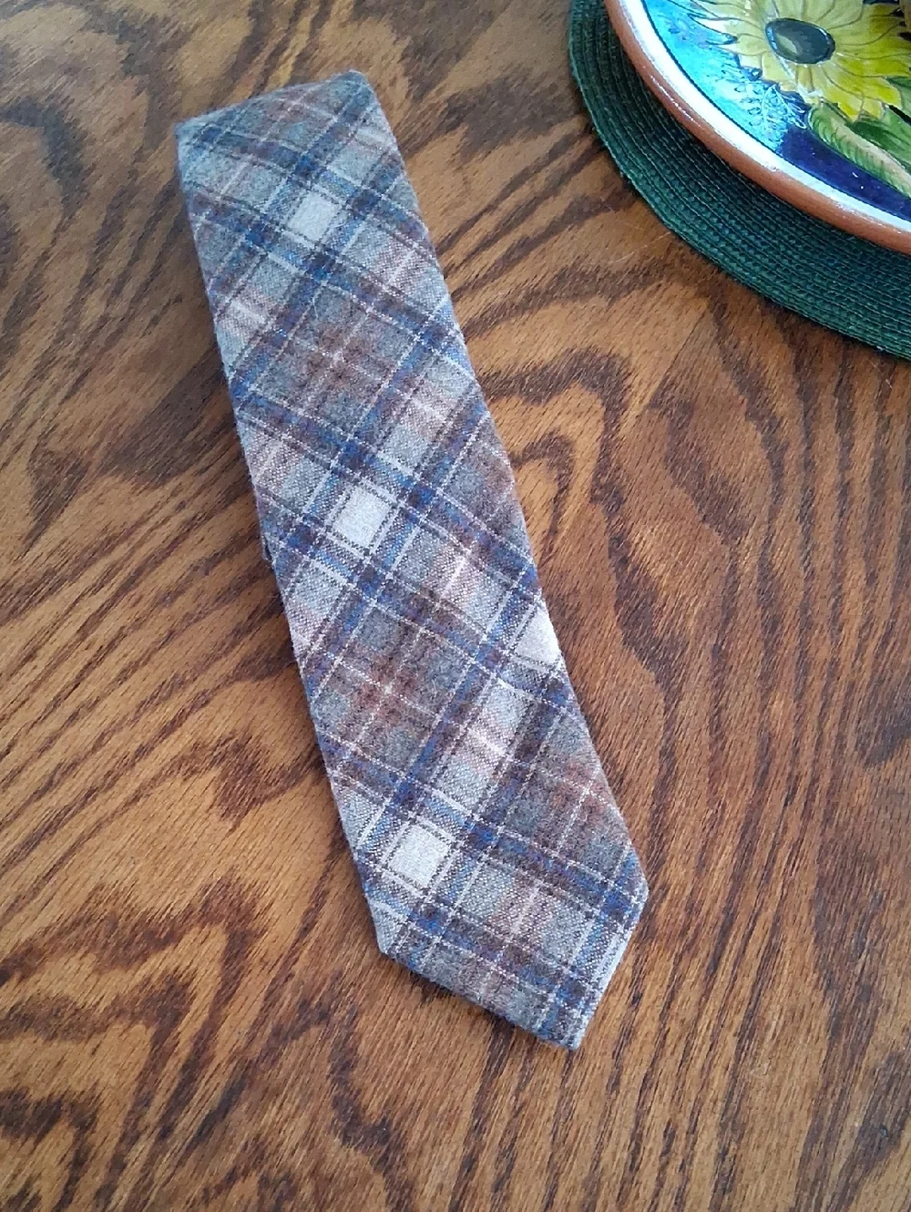 Vintage Pendleton Heritage Collection Wool Blue Gray Tan Plaid Neck Tie
